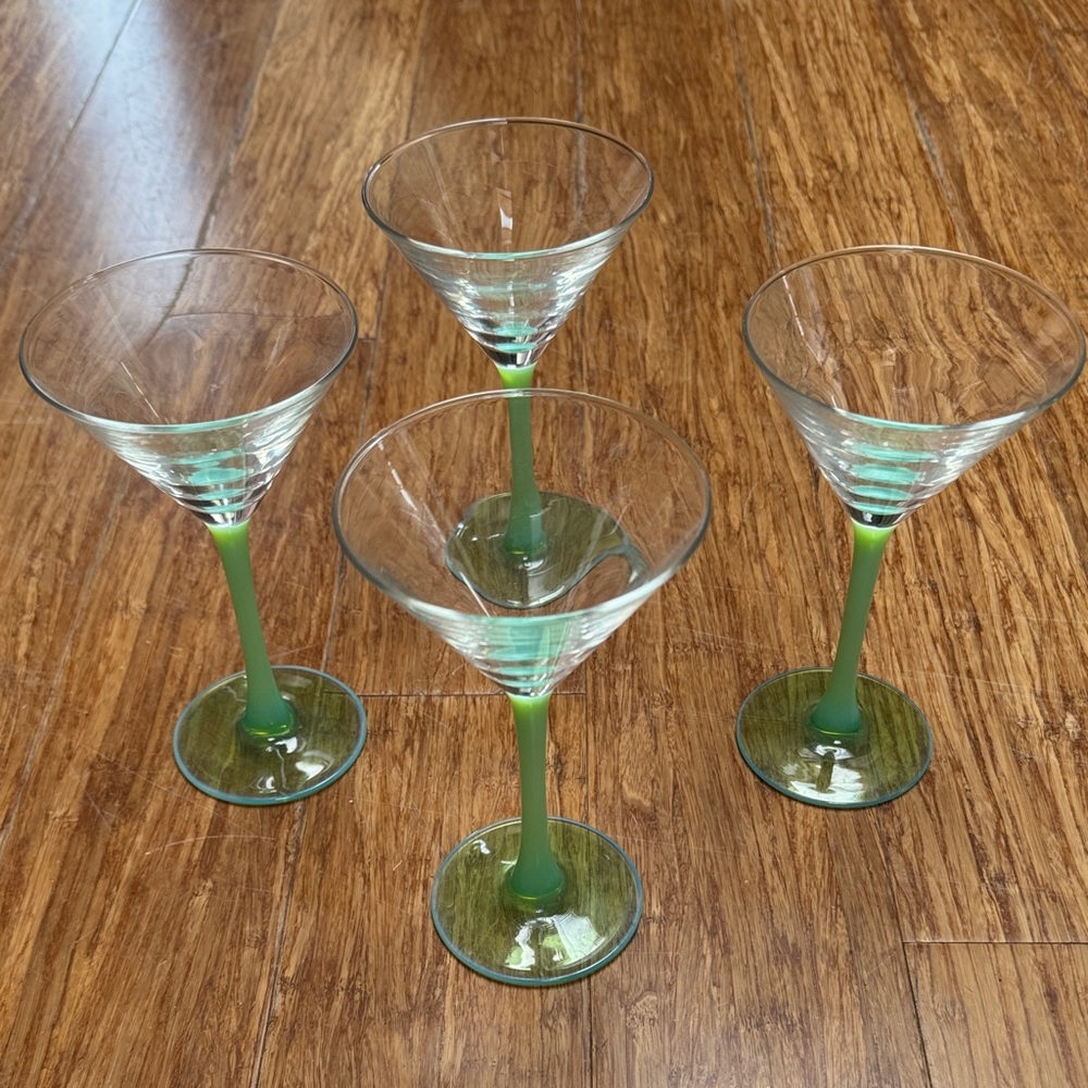 Vintage 1960’s French Green Stem Martini Glasses - Set of 4